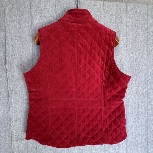Orvis Quilted Deep Ruby Red Tan Corduroy Pocket Piping Zip Front Vest Size Large - Picture 5 of 11
